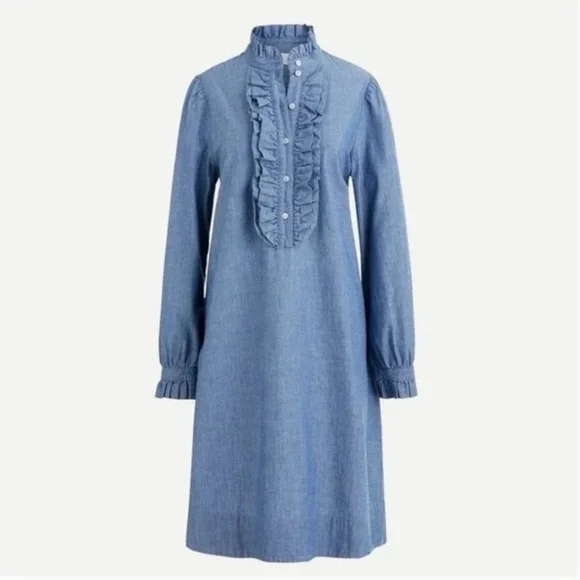 denim dress j crew Vintage J. Crew Button Down Front Long Sleeve Denim Dress Sz. 14